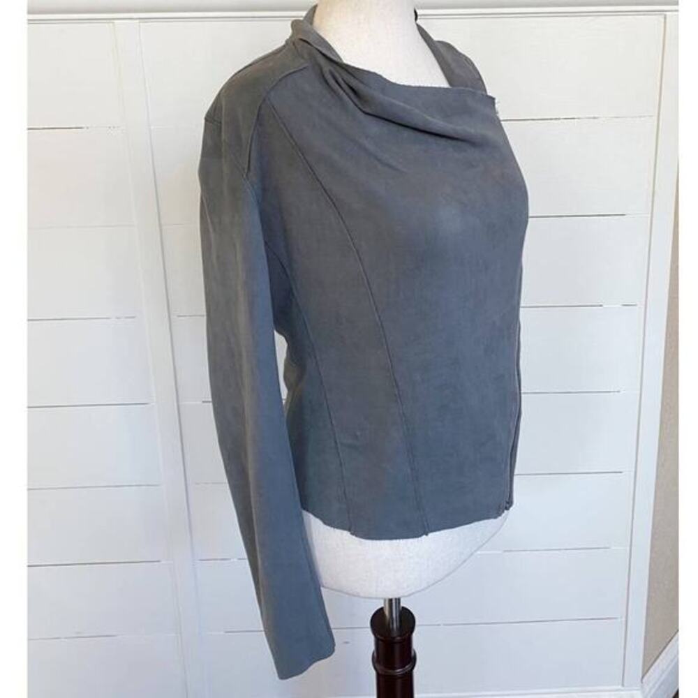 BLANKNYC Drape Front Faux Suede Asymmetrical Zip Jacket Grey‎ XS - Picture 7 of 14